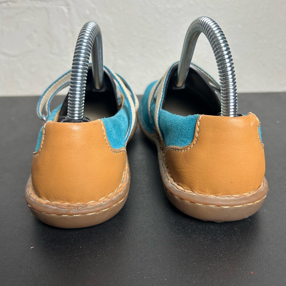 Born Teal Suede Mary Jane Flats with Tan Leather Accents - Picture 5 of 9
